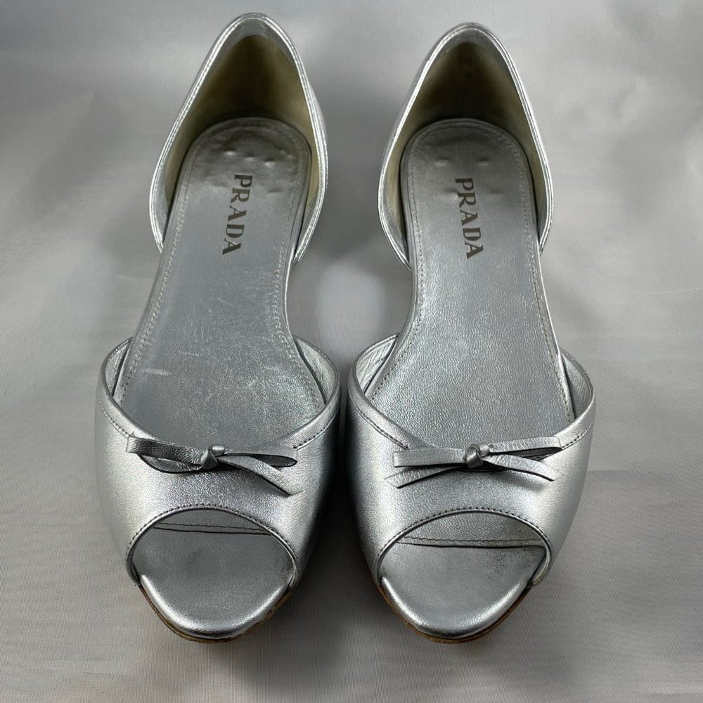 Prada Metallic Silver Flat Sandals EU37 WHAT A STEAL!